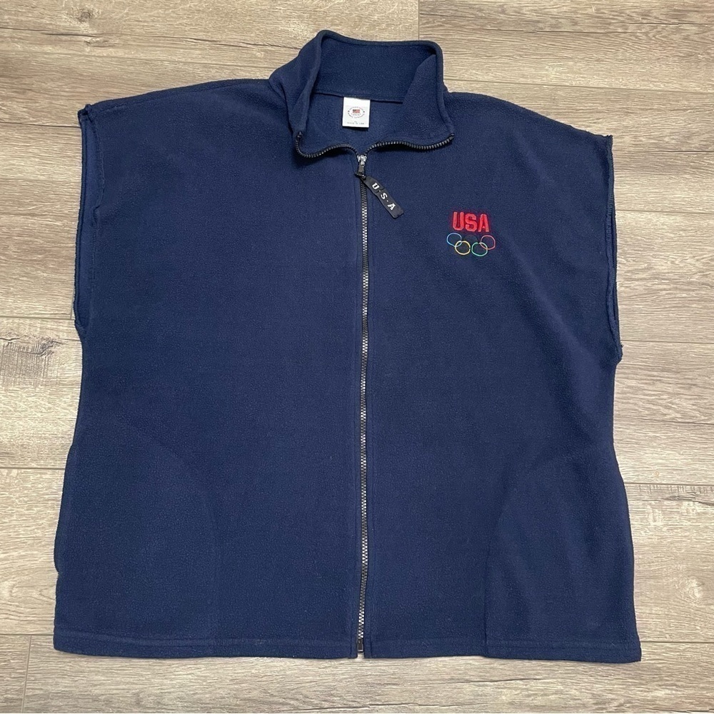 USA Olympic Full Zip Up Light Navy Blue Fleece Vest Jacket Pockets Men’s Size XL